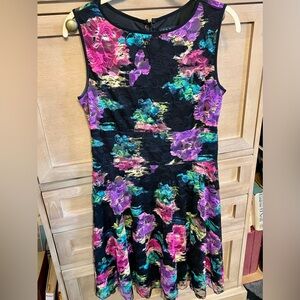 Tiana B. Black Dress with Multicolor Floral Brushstrokes